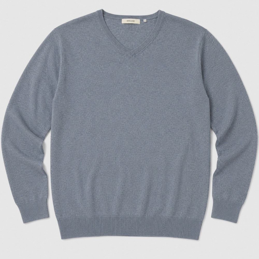 Pavone V-Neck Sweater Mens Large Blue Cotton Cashmere Blend Knit  Essential
